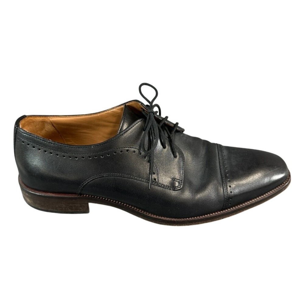 Johnston & Murphy Mens Black Leather Cap Toe Derby Dress Shoes Lace Up 11